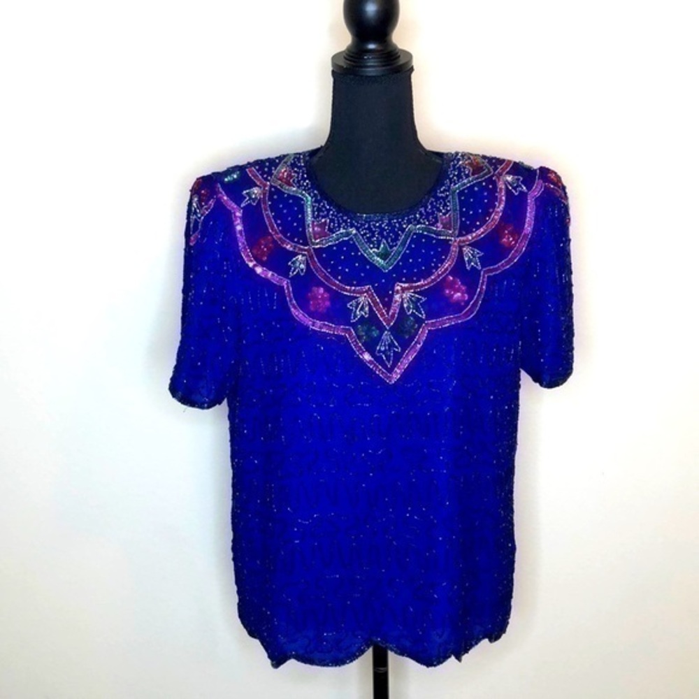 Cervelle Vintage Silk Sequin Blouse Size Large